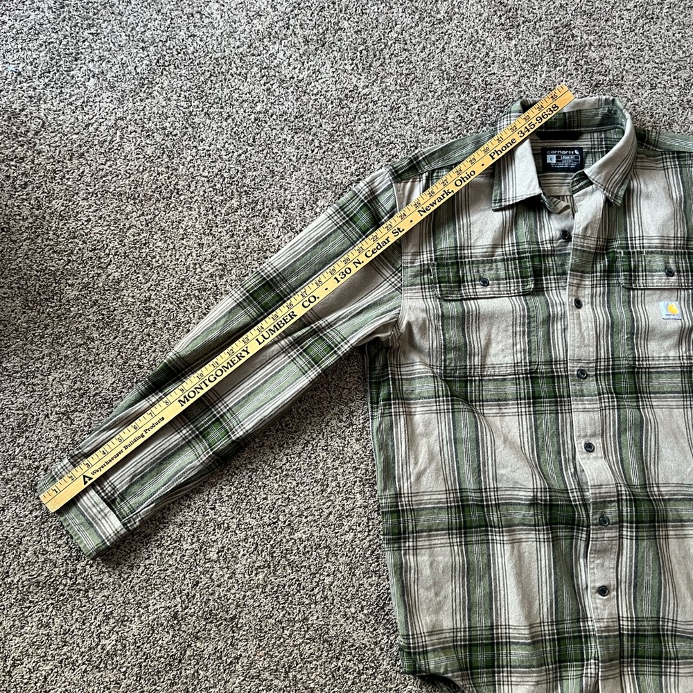 Carhartt Loose Fit Heavyweight Flannel Shirt Men’s L Plaid Khaki Green Workwear - Picture 6 of 7